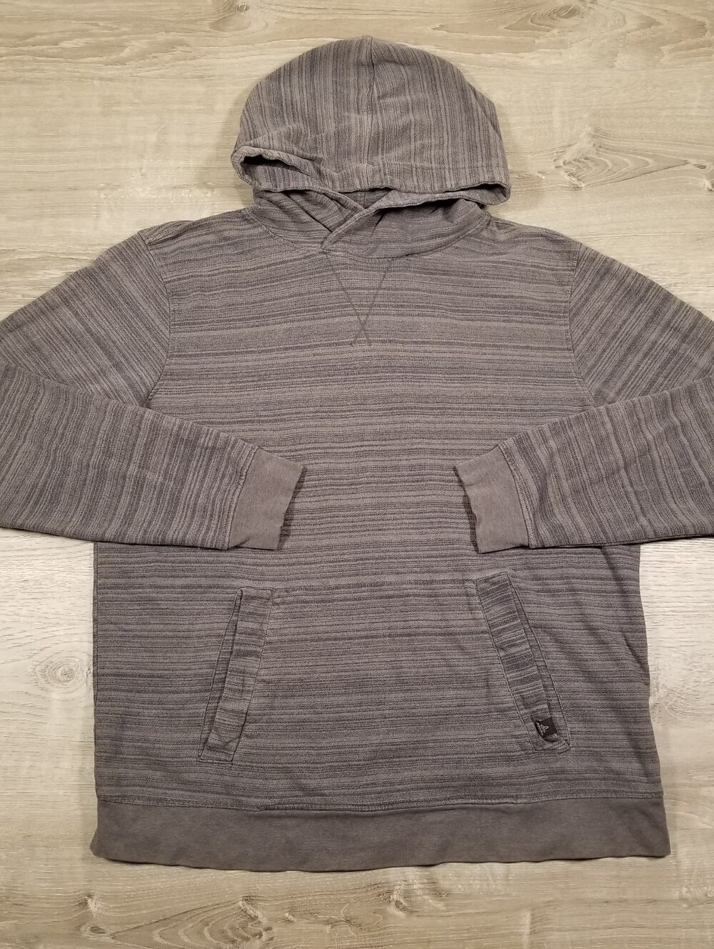 Prana Rincon Hoodie Mens XL Gray Organic Cotton Striped Pullover Sweatshirt